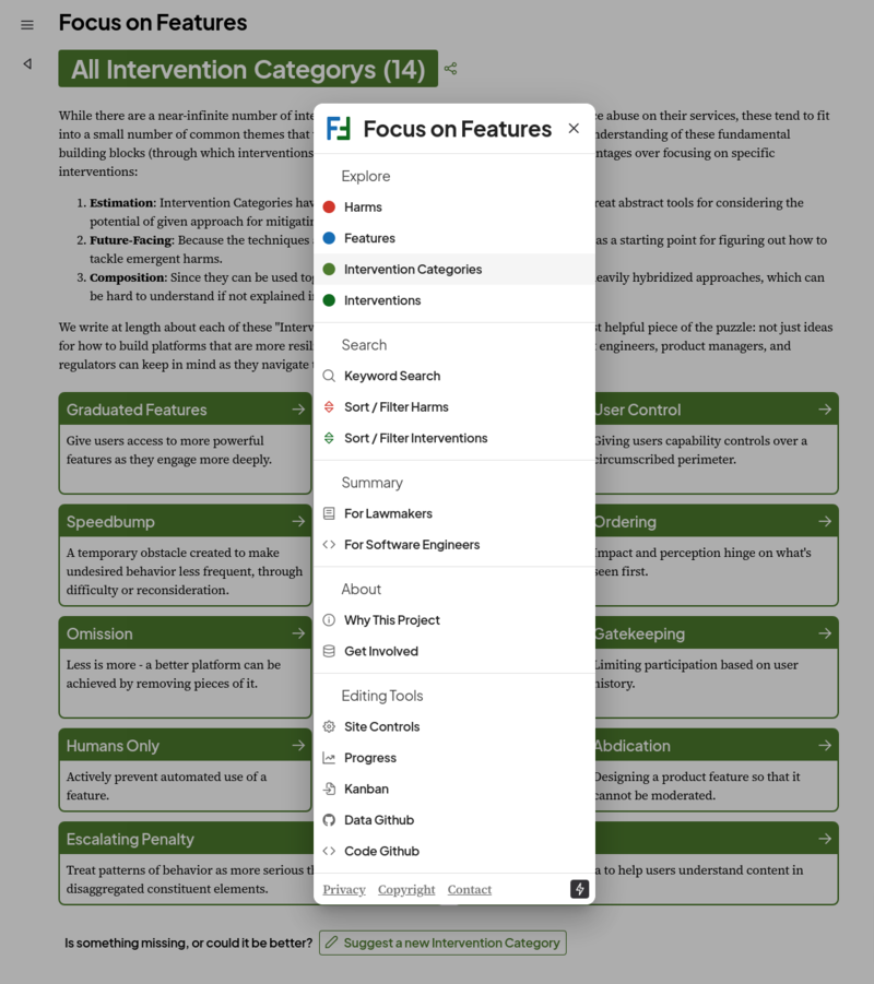 The editing menu the FOF website.