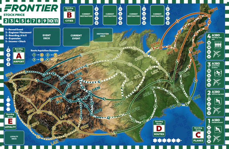 The map from the board game, an enormously complex SVG with colorful routes of airlines criscrossing the United States