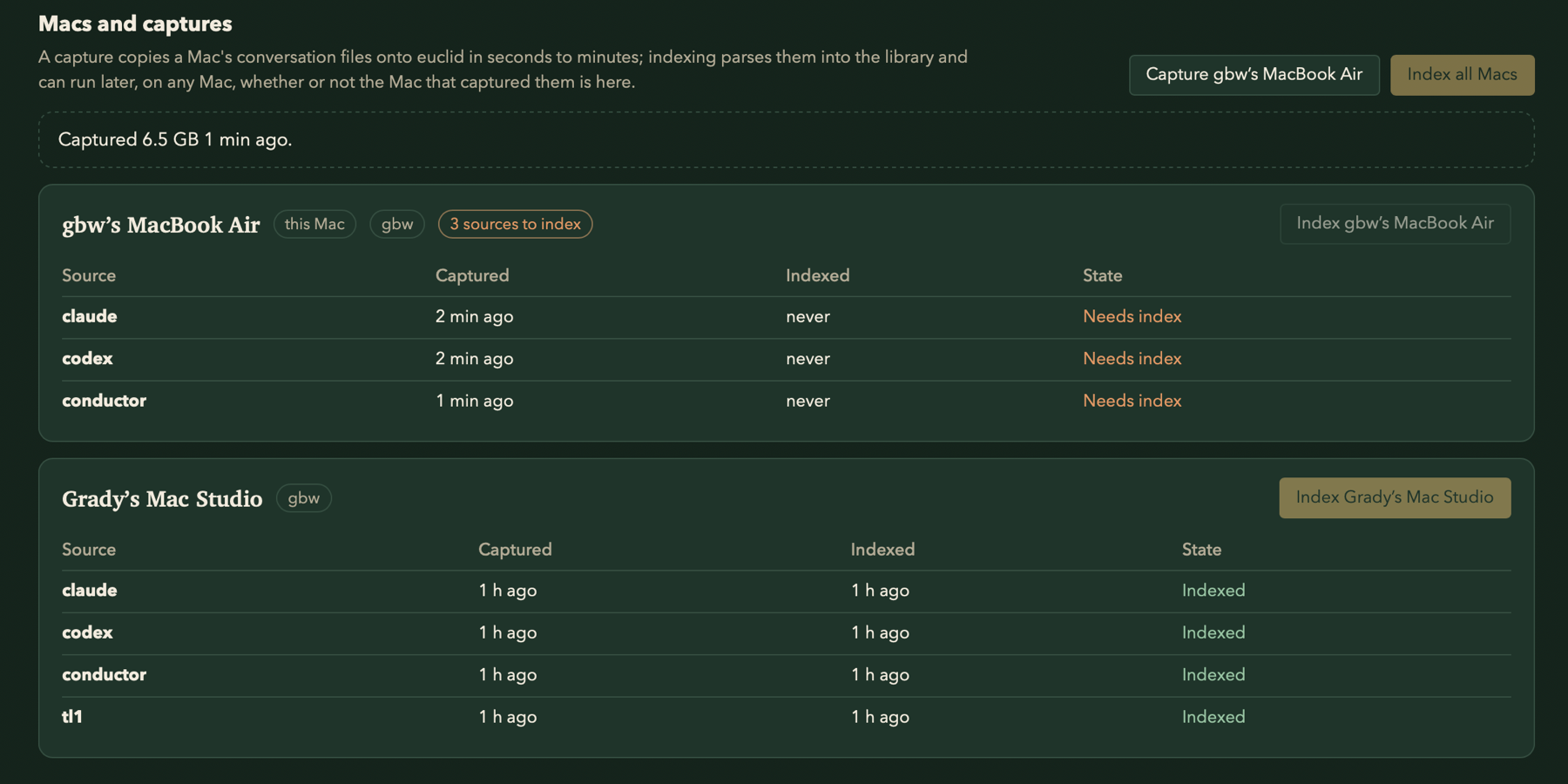 Macs and captures: this MacBook Air&rsquo;s sources need indexing, while a Mac Studio&rsquo;s are indexed