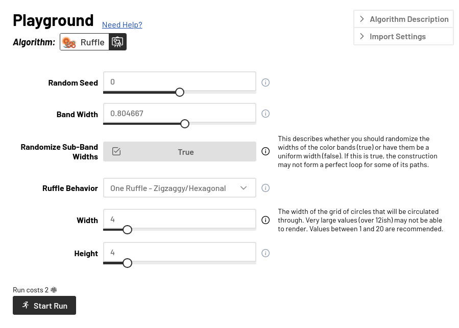 An example input form where a user could tinker with an algorithm called ruffle.