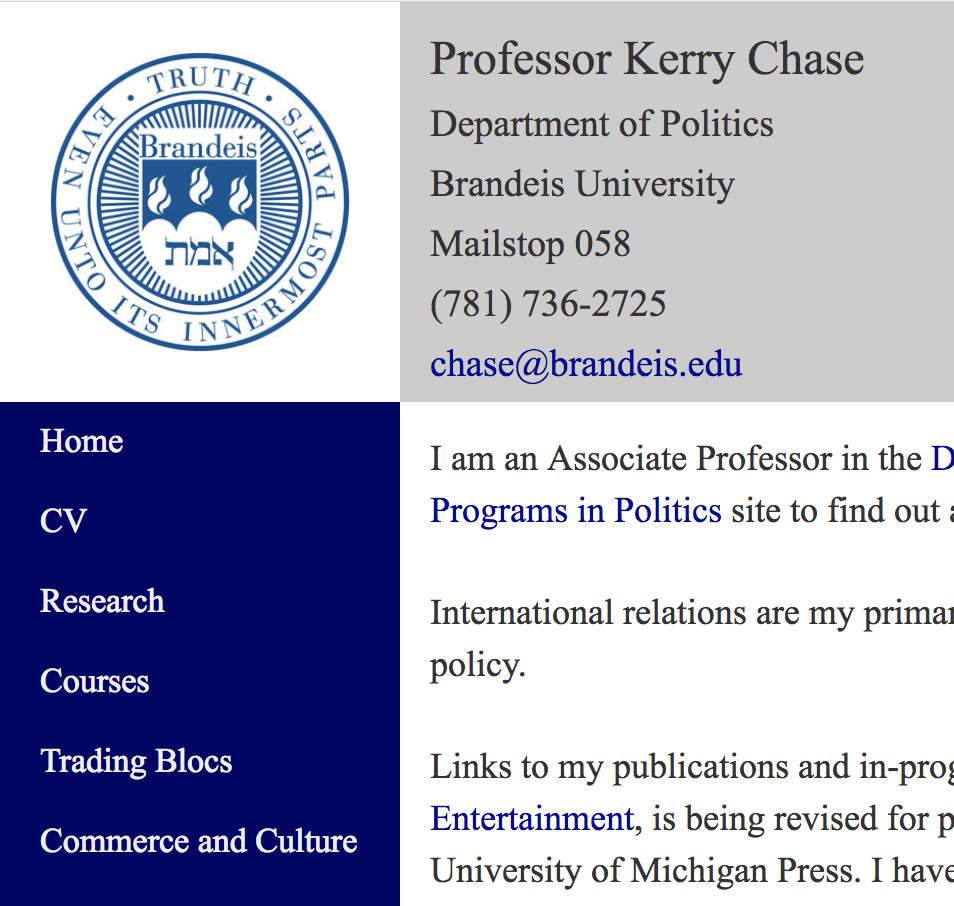 A Picture of the website I built for professor chase