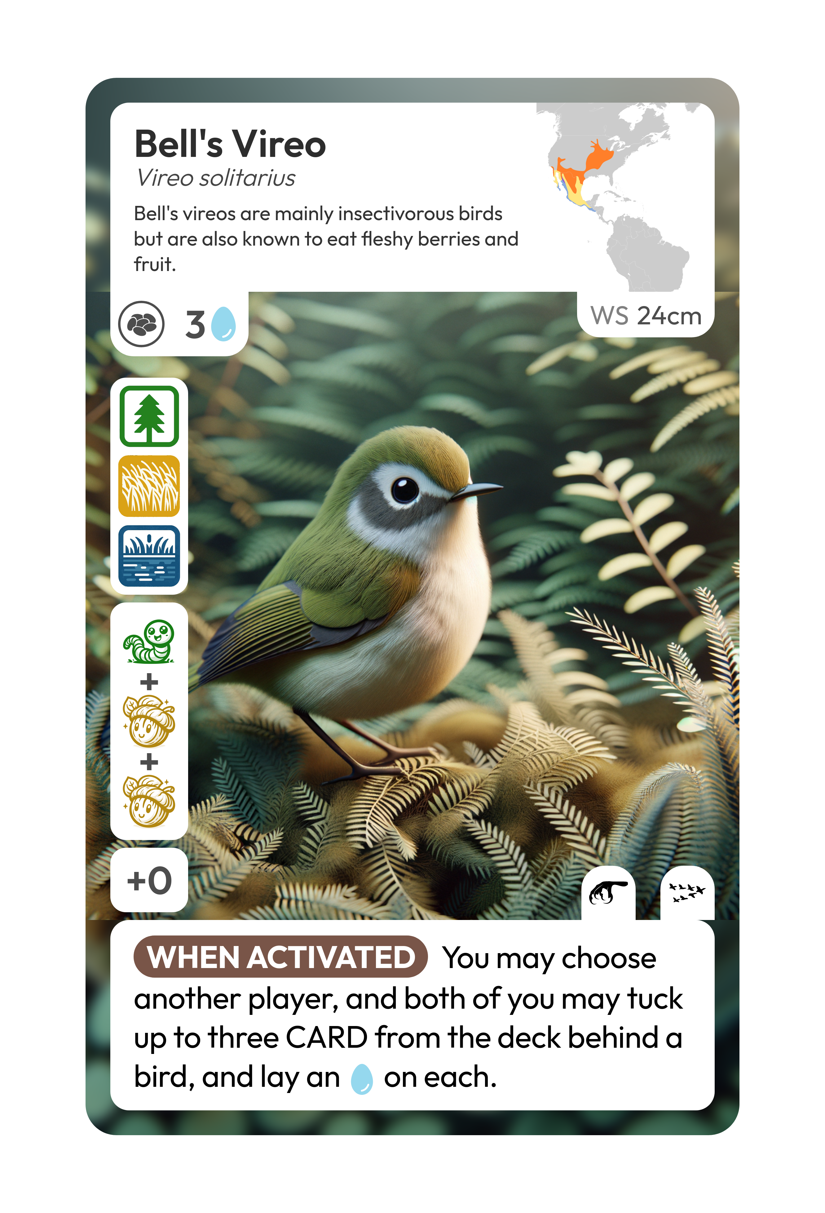 A card of a Blue-headed Vireo, generated by my code + generative AI.